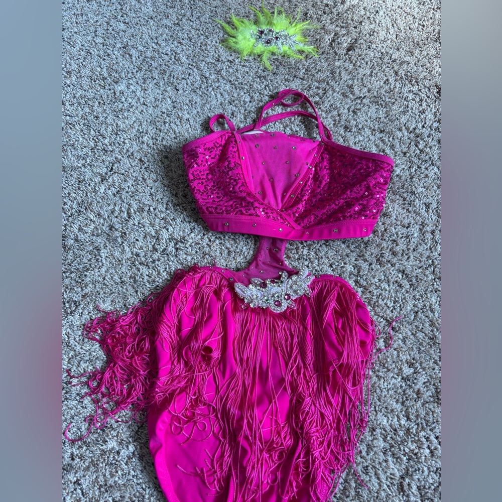 Vibrant Pink Sequin and Fringe Dance Costume